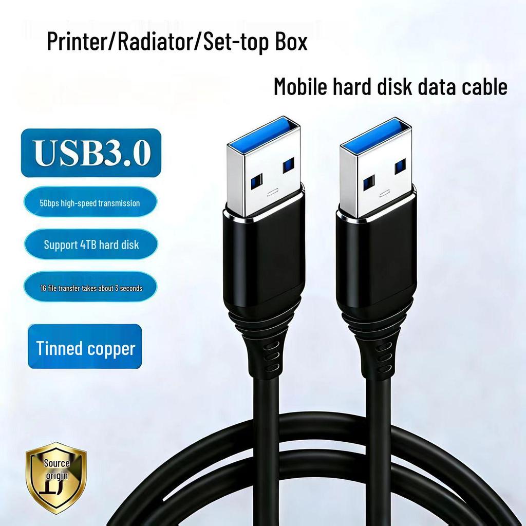 USB 3.0 Dual Male Data Cable, High-Speed for Hard Drive Enclosure, Laptop Cooler, Set-Top Box