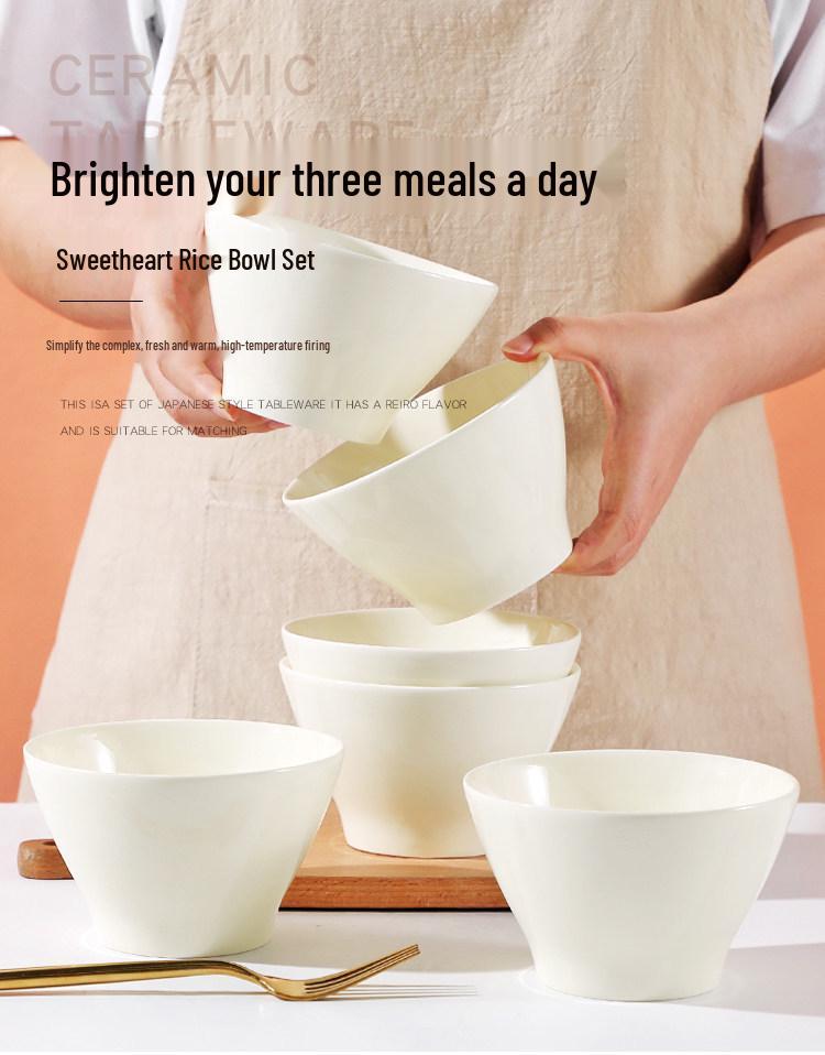 Set of 6 Cream-Colored 5-Inch Creative Rice and Soup Bowls - New Trendy Design