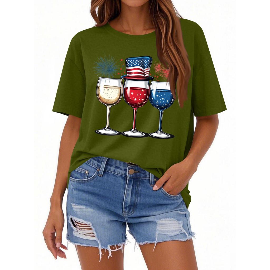 Women's Fashion Plus Size Vintage LA Print Casual Short-Sleeved Top