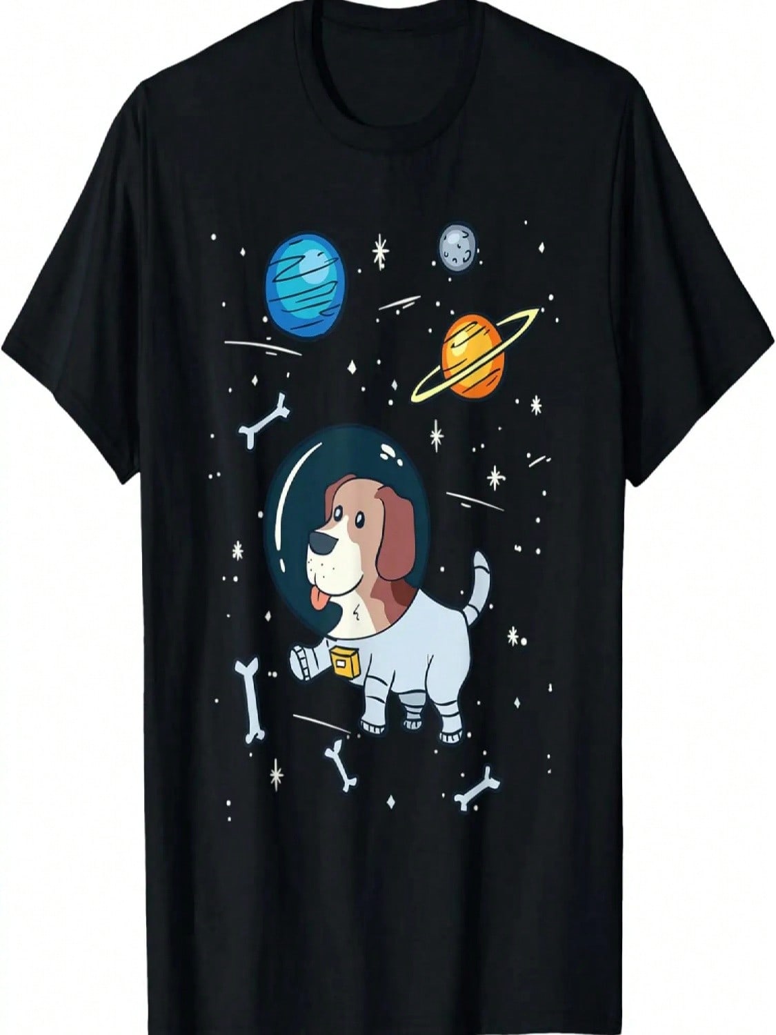 Funny Astronaut Dog In Space T-Shirt Universe Planets Gift T-Shirt S разноцветный