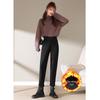 Women's Black Wool Fleece-Lined High Waist Loose Straight-Leg Harem Pants for Autumn and Winter