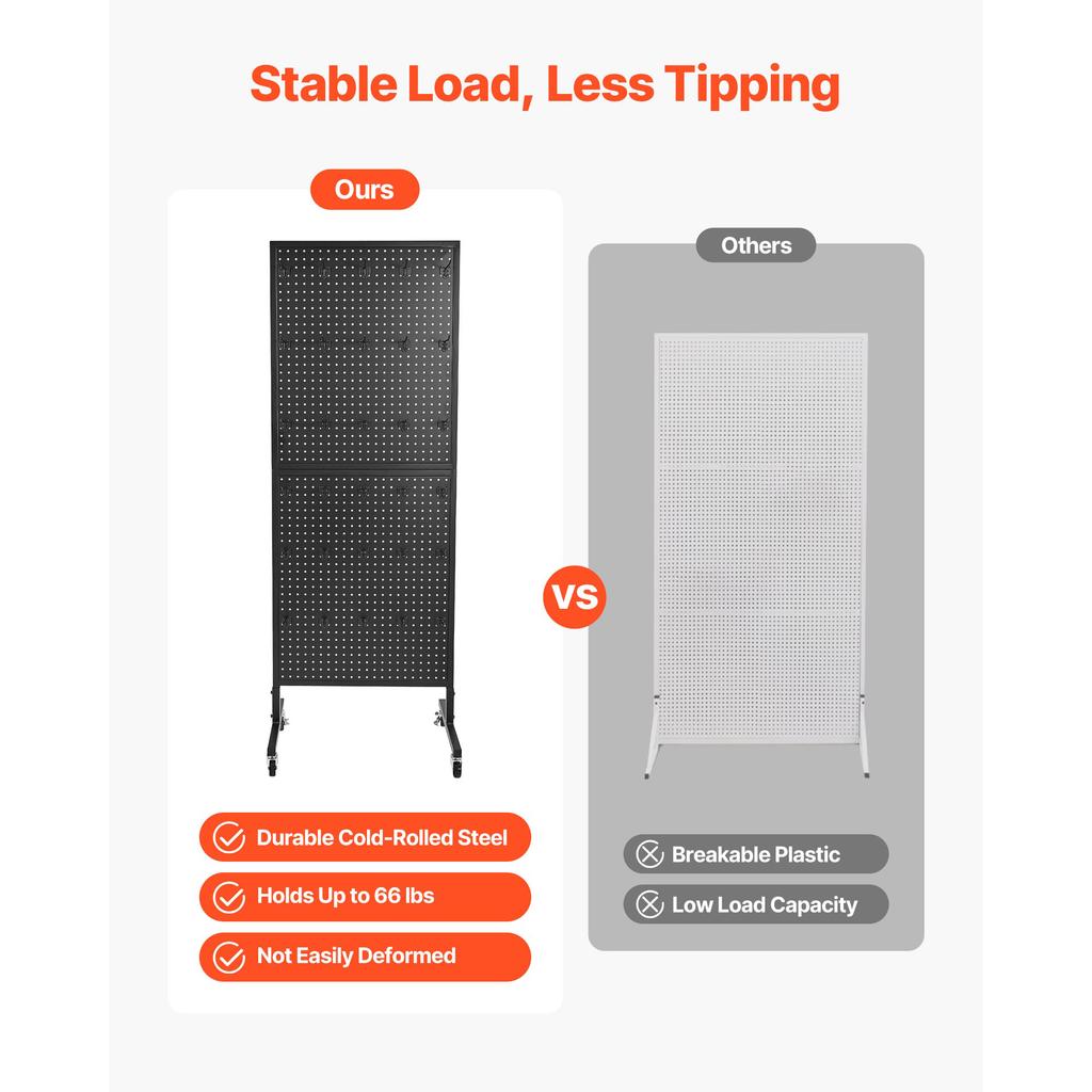 SucceBuy Standing Pegboard Display 23.6 X 63 In W/ Swivel Casters and 30 Hooks Thickened Cold-Rolled Steel Peg Board Panel Black