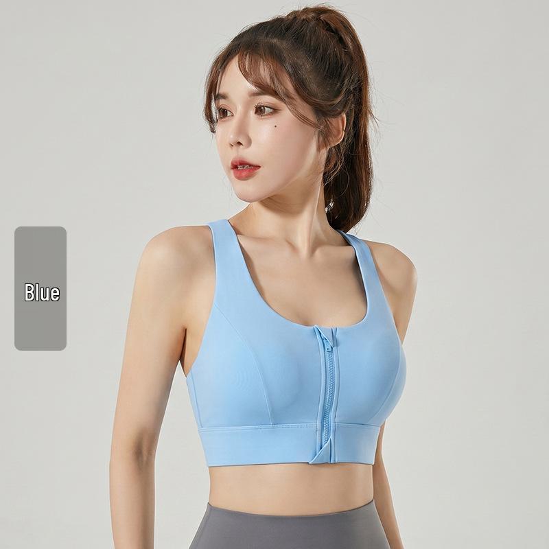 Sutiã Esportivo com Zíper à Prova de Choque com Bojo Fixo de Suporte e Design Elegante nas Costas para Mulheres