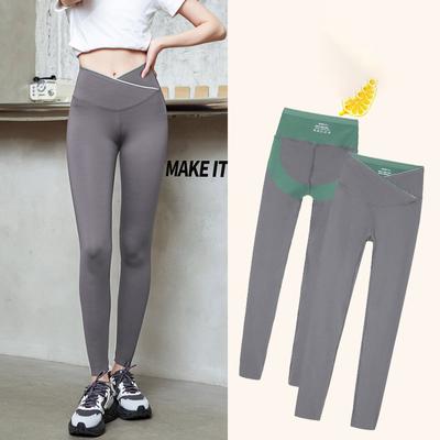 Leggings a vita alta incrociata autunnali da donna, leggings attillati con sollevamento dei glutei e pantaloni a vita alta a forma di V