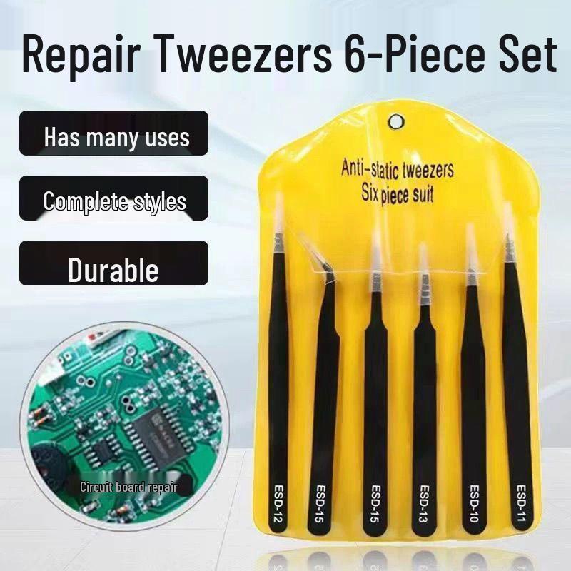 Free Shipping Stainless Steel Anti-static Tweezers Set: Pointed, Bent, Round Tips for Repair and Holding