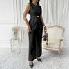 1 Sada Dámské tílko Kalhoty Oblek Elegantní Ležérní Letní Jednobarevné Bez rukávů Košile s Páskem Kalhoty se Širokými Nohavicemi Dvoudílné Outfity Lounge Set
