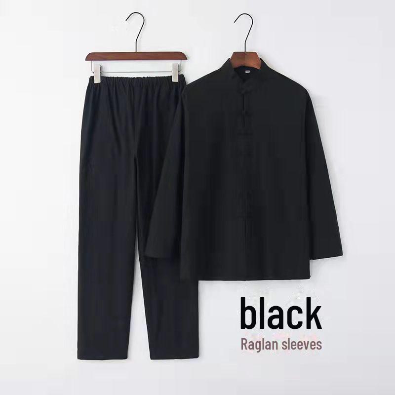 Tang-Anzug für Herren: Raglanärmel, Lange Ärmel, Retro Stehkragen, Hanfu für Mittelalte und Ältere, Meditationskleidung im chinesischen Stil.