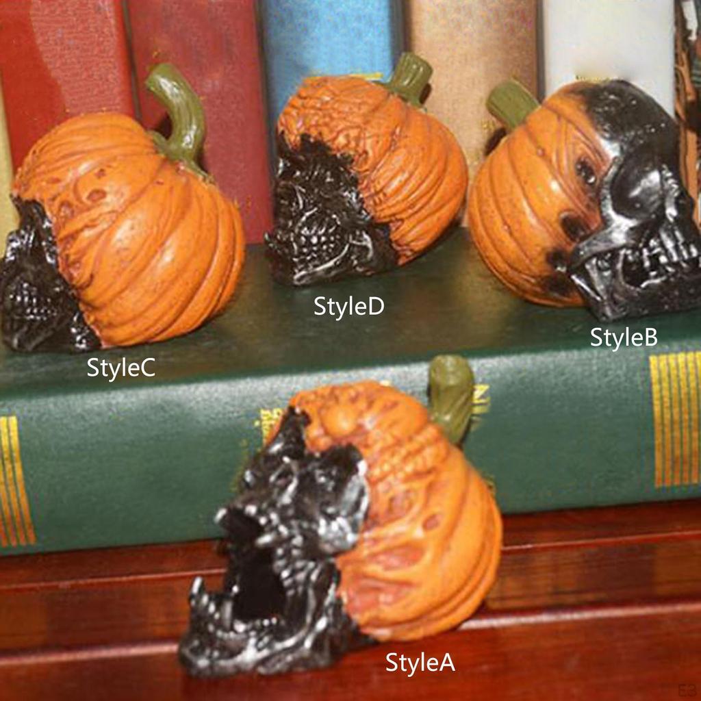 Pumpkin Skull Decoration Halloween Resin Craft Sculpture Horror Decor Ornament for Tabletop