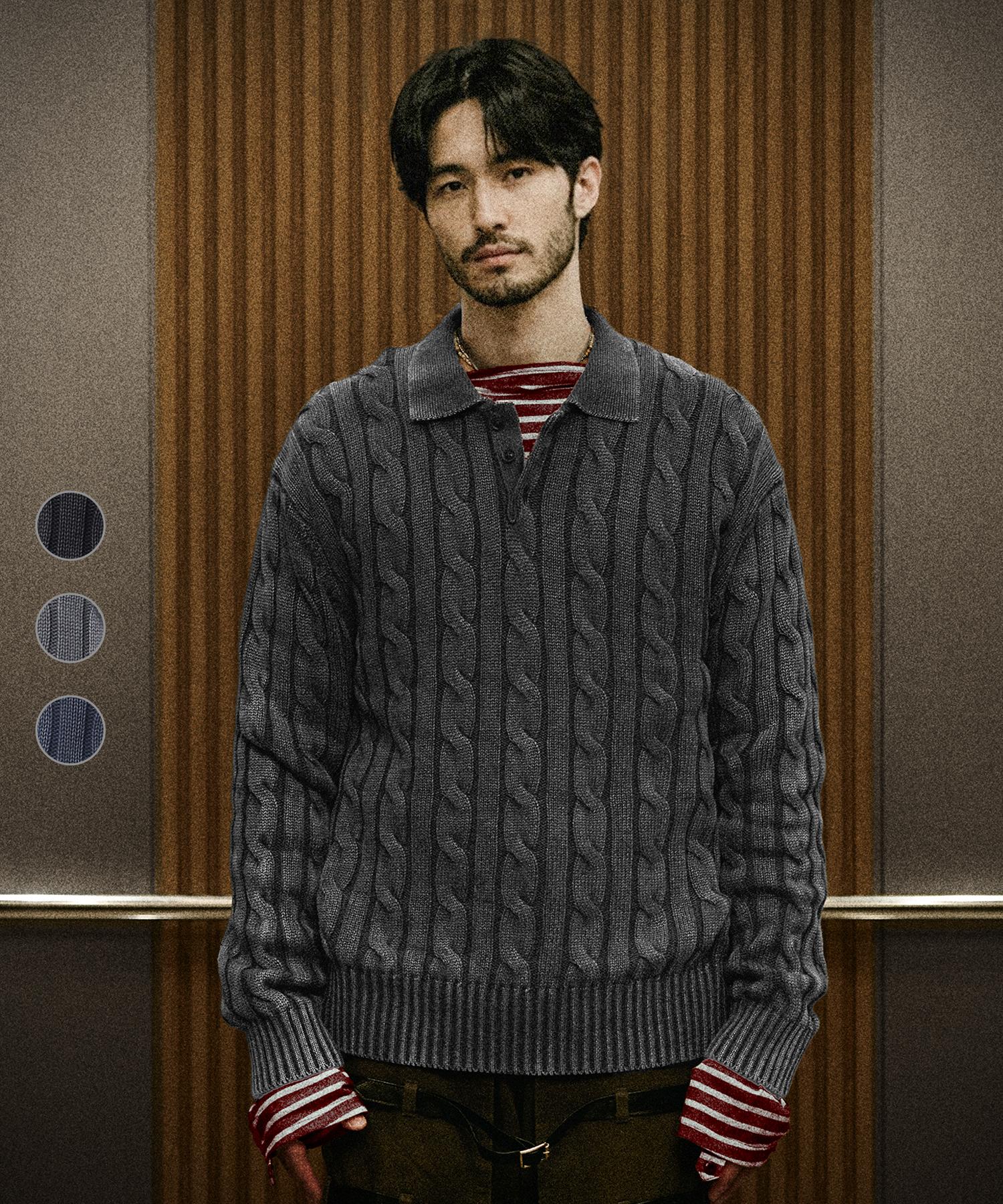 Le Dept [Zhivanov X Le Dept] Garment Cable Collar Knit [3 Colors] Dark Gray/2Xl