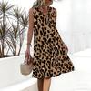 Plus Size V Neck Sleeveless Dress Green Mountain Pine Forest Watercolor Print For Suburban Nature Trip