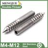 304 Stainless Steel Hex Socket Hanger Bolts Double Ended Self Tapping Threaded Stud Screws Pointed Tip M4 M5 M6 M8 M10 M12