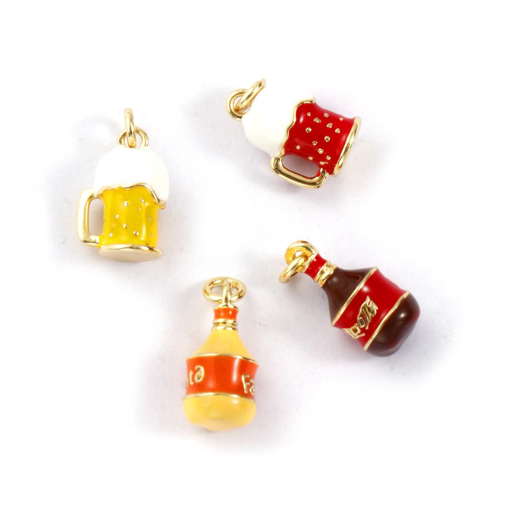 2 Pcs Brass Charms 18K Gold Plated Enamel 3D Beer Glass Soda Bottle Pendants For DIY Necklace Keychains Jewelry Making Findings