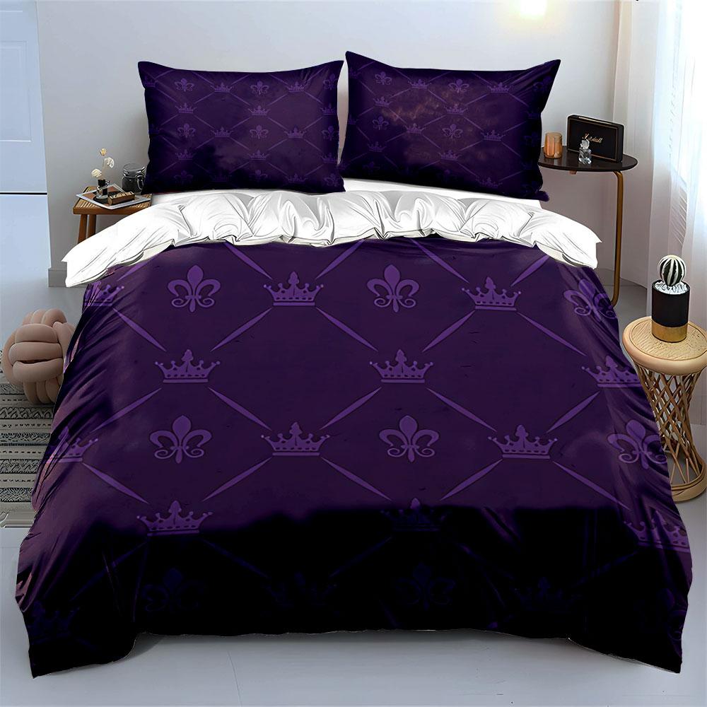 Purple Regal Pattern Design Bedding Duvet Cover Set Duvet Cover Pillowcases (1*Duvet Cover 2*Pillowcases, without duvet insert)