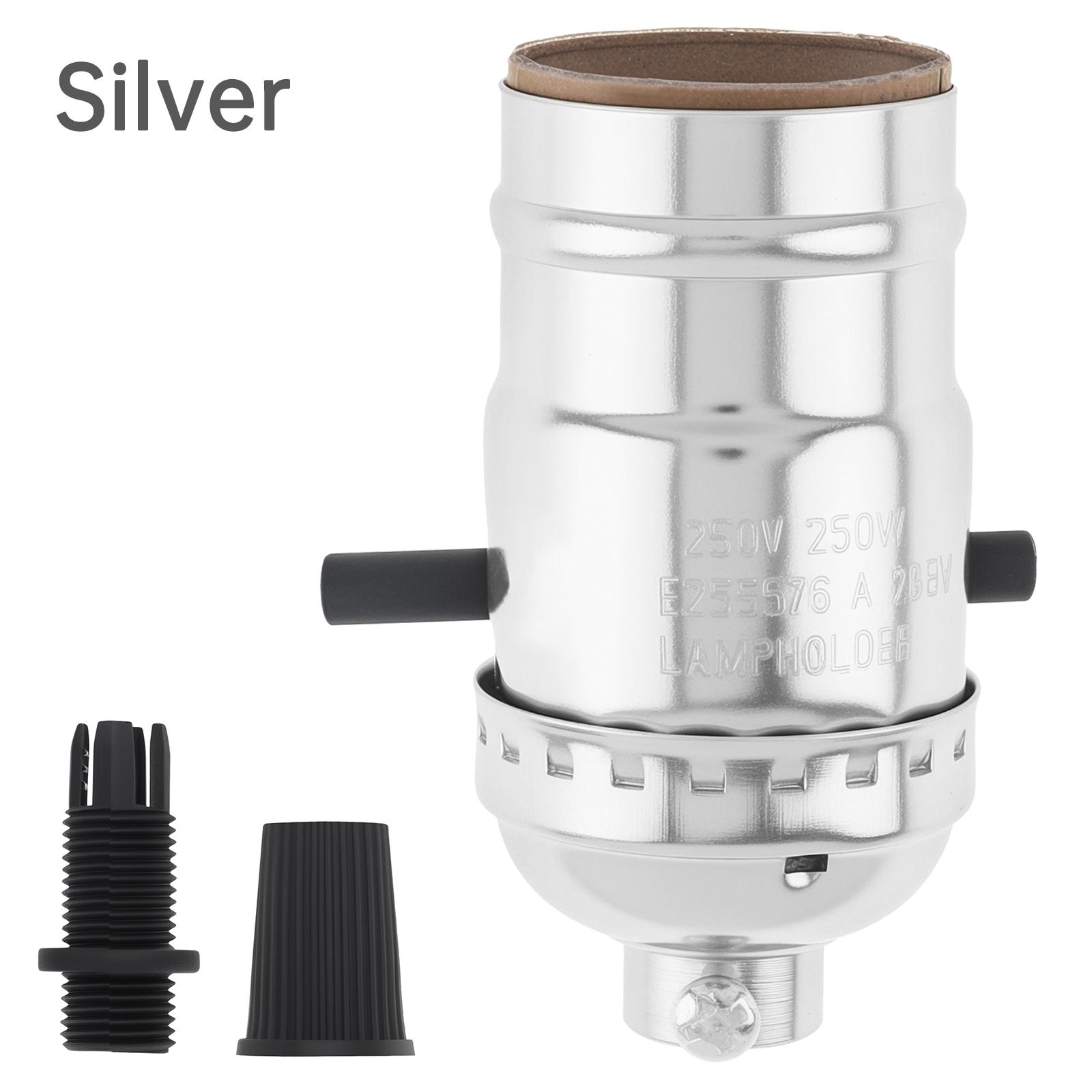 

Винтажный патрон для лампы E26 E27 с проходным выключателем, замена патрона для лампы, сверхпрочный, антикварное освещение, ретро, простая установка серебряный