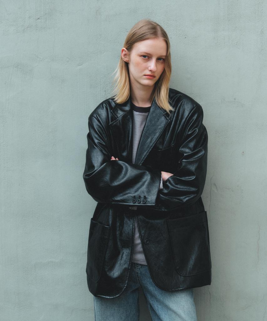Aente Over Leather Jacket - Black