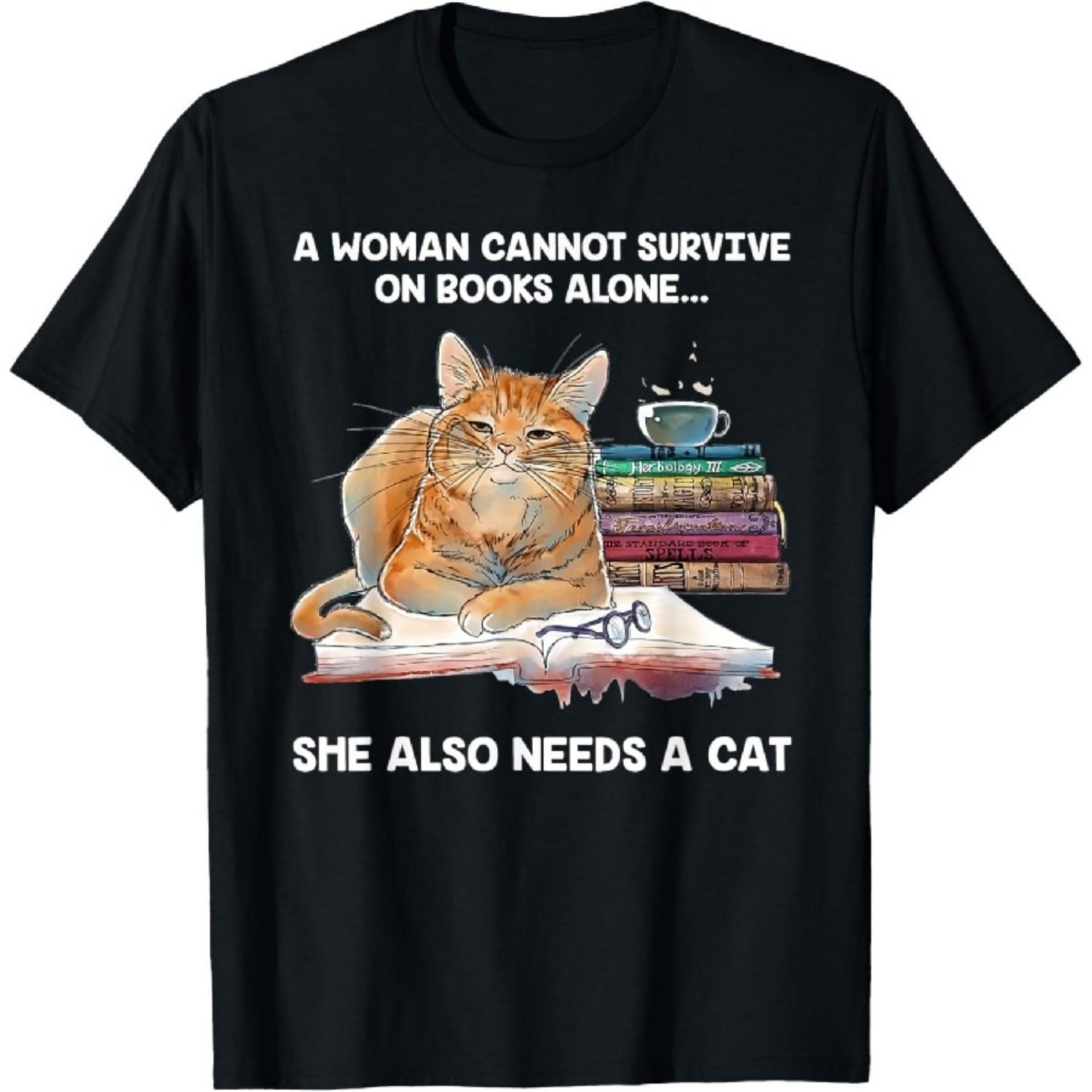 

Женщина не может выжить одними книгами, ей также нужен кот Футболка XXXXXL чёрный