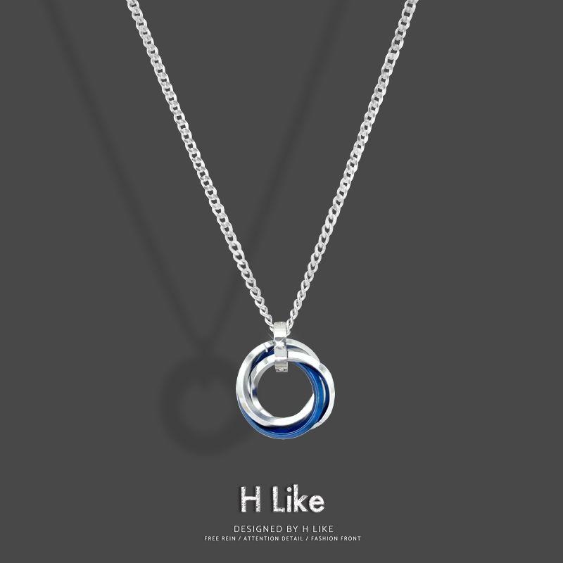 

Cold Style Blue Multi-Circle Pendant Titanium Steel Couple Geometric Carry-on chain 60cm +5cm multi-circle blue ring