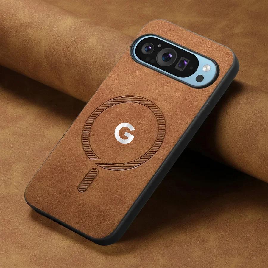 Módní kožené tenké pouzdro šetrné k pokožce pro Google Pixel 10 9 Pro XL 8 7 A Pro Magnetické nabíjení Celobalení Ochranný kryt proti pádu