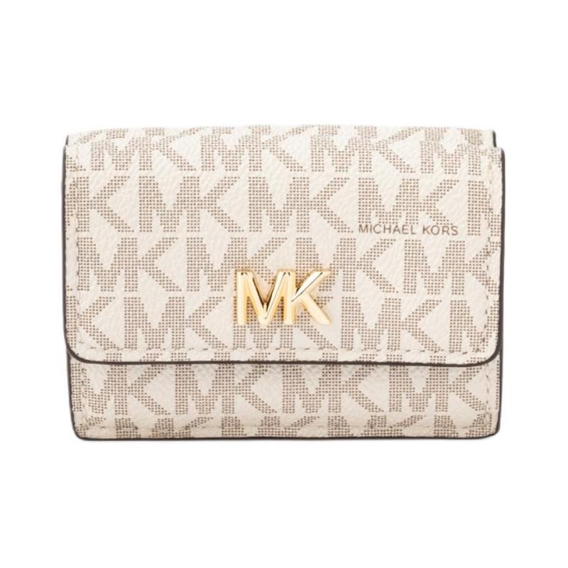 MICHAEL KORS FACET FACET Gold Metal Logo Coated Canvas Wallet Small Women s Vanilla