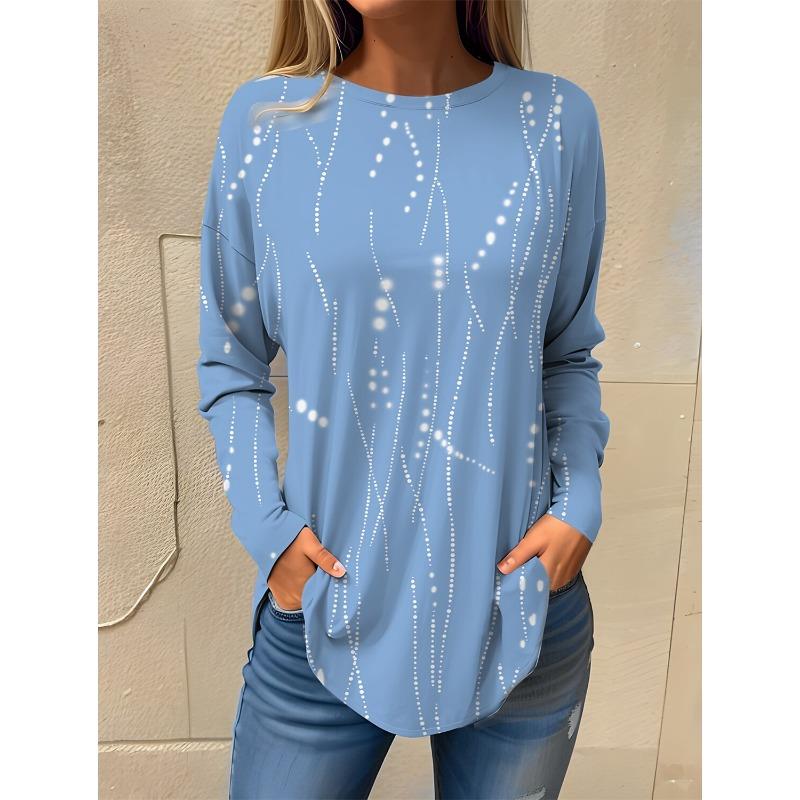 2025 Women's T shirt Tee Floral Print Long Sleeve Basic Sweatshirt Fashion Round Neck Regular Fit Floral Painting