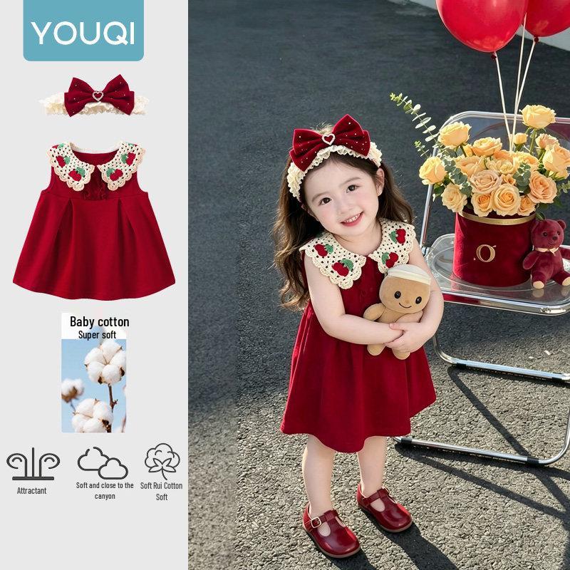 Youqi Summer Cotton Baby Dress, Short-Sleeve Princess Style for Girls