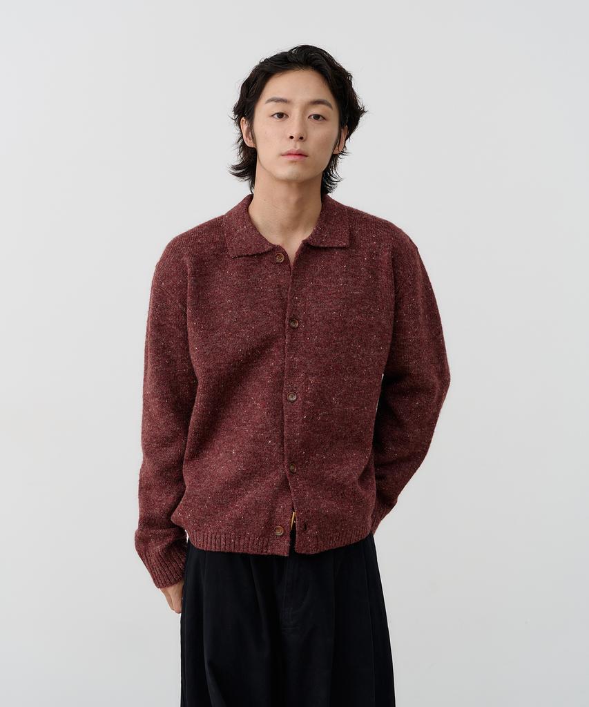 Knouun Nep Yarn Collar Cardigan (Wine)