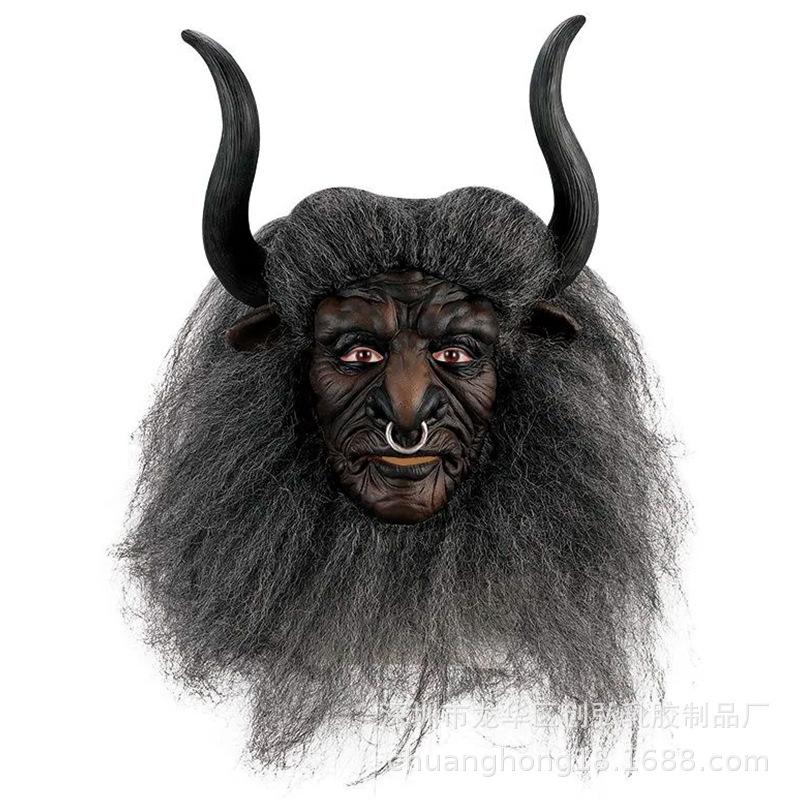 Halloween Latex Maske Klassische Reise nach Westen Edition Ochsendämon König Gehörntes Tier Schwarze Ochsenkopf Maske Bestseller