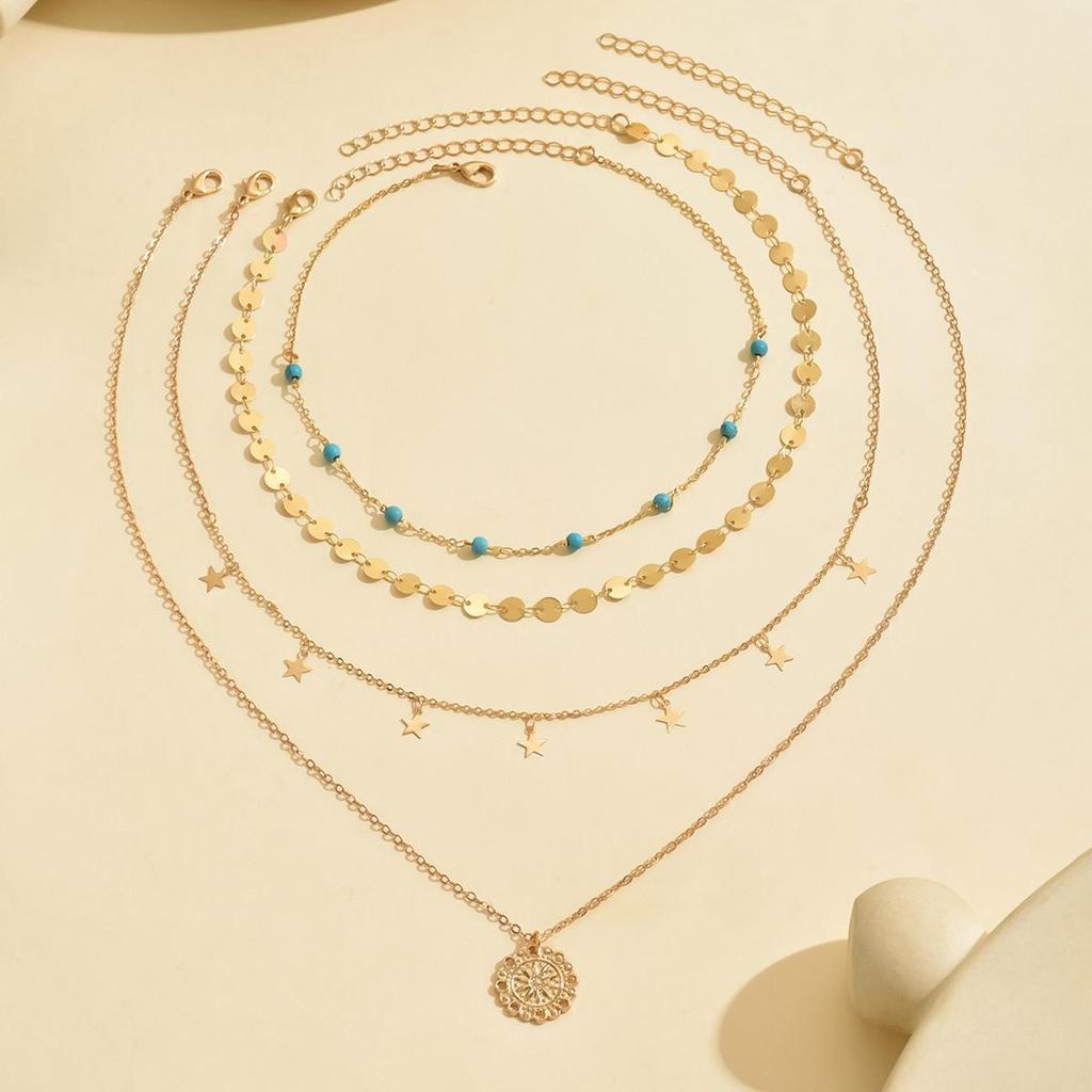 European & American Geometric Tassel Necklace: Multi-layered Alloy Round Pendant