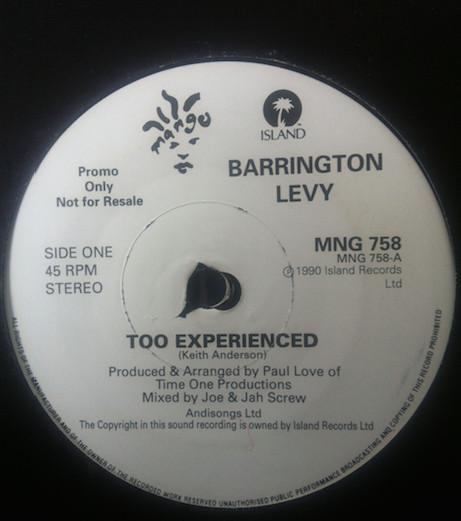 

7inch Record BARRINGTON LEVY - Too Experienced MNG758PROMO Mango 1990 UK Reggae, Ska & Dub Used