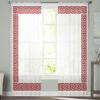 Cortinas Voile Transparentes con Patrón Geométrico Rojo de Llave Griega para Ventana de Salón, Cortina de Tul de Chifón para Cocina, Dormitorio, Cortinas Decorativas para el Hogar