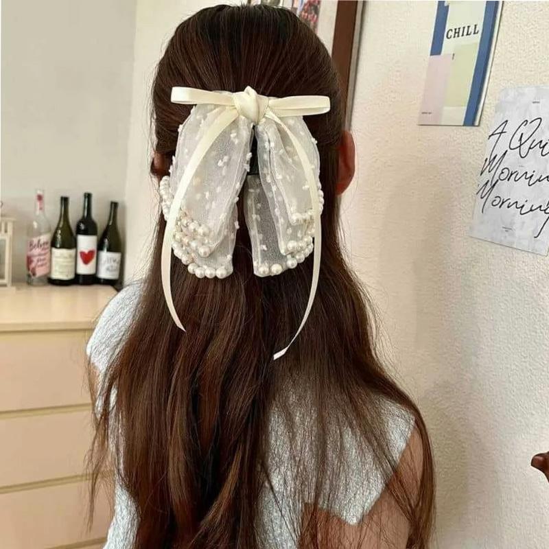1PC Hairpin for Women Girls Hair Claw Multi-layered Bow Hair Clips Fashion with Pearl Stain Bow Ribbon
