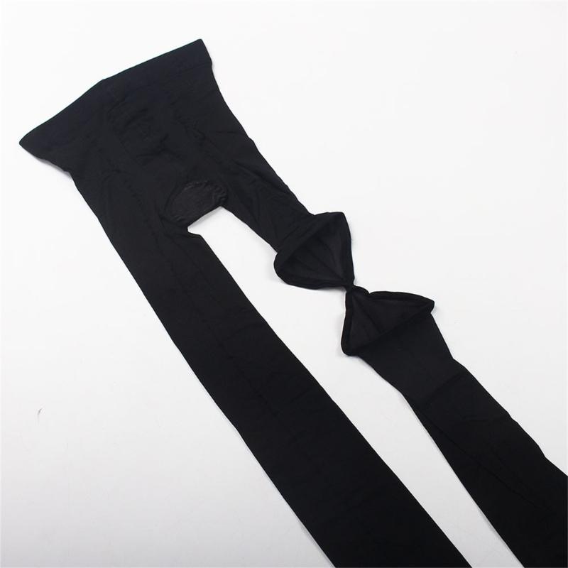 Uitgesneden Asymmetrische Transparante Zwarte Pantyhose Open Hiel Ontwerp Rekbaar Nylon Stof Panty Voor Dames Werkkleding Kousen