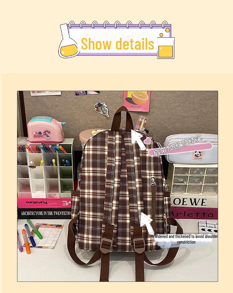 Retro-karierter Welpen-Rucksack im College-Stil für Herbst/Winter – stylische All-Match-Schultasche für Mädchen