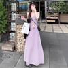 French Sweet and Spicy Vest V-neck Dress Women's Retro Purple Plaid Skirt Summer Temperament Sleeveless Long Skirt