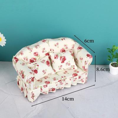 1 Set 1:12 Dollhouse Furniture Double Sitting Sofa With Pillow Kit Doll House Simulation Miniature Living Room Kids Pretend Play