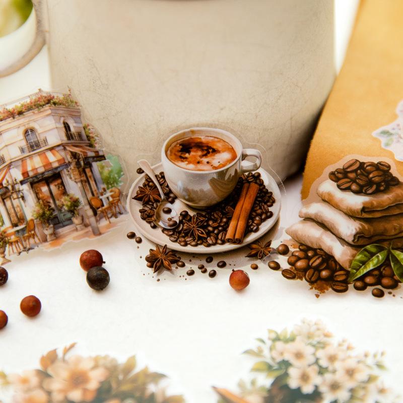 30 uds Paquete de pegatinas temáticas de café gourmet vintage para tienda de campaña a mano pegatinas decorativas DIY Material para Scrapbooking DIY
