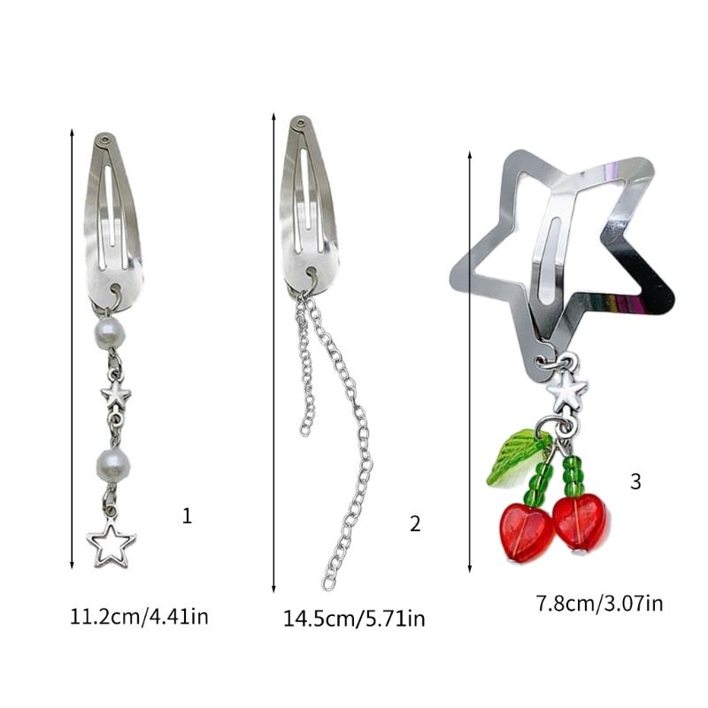 Star Pearl Hair Slides Y2k Style Bangs Hairclip Vintage Fringe Chain Hair Accessory Versatile Cherry Hairpin Jewelry