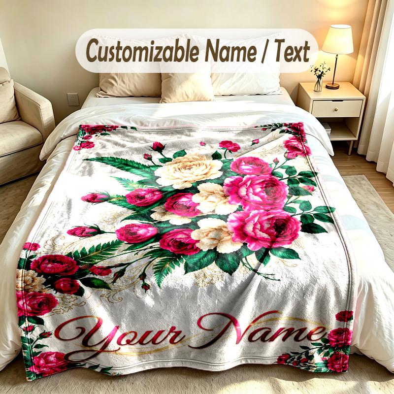Thème Jardin Fleuri Couverture Douce Personnalisée Nom Personnalisé Impression Texte Couverture Chaude Décoration Canapé Maison Chambre à Coucher
