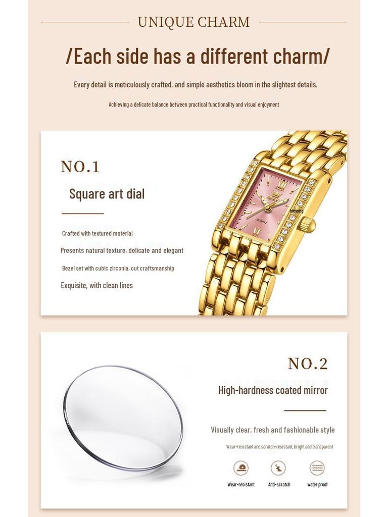Olevs Women's Gold Square Quartz Watch - Chinese Style
