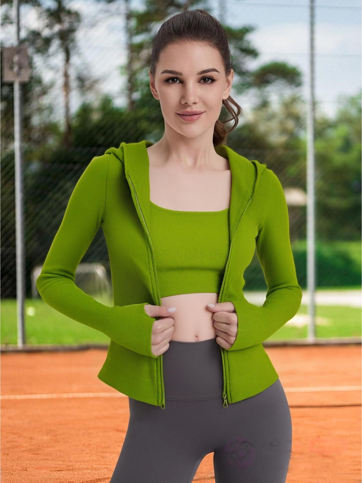 

2025 Women s Slim-fit Hooded Zipper Knit Cardigan with Thumbholes - Autumn Dopamine Top Outerwear Medium зелений/смарагдовий