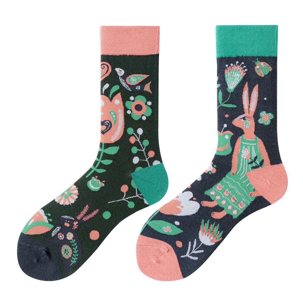 SMLSOX Summer Asymmetrical Mandarin Duck Couple Mid-Calf Colorful Christmas Cotton Fashion Socks