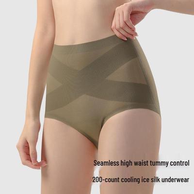 Seamless High-Waist Tummy-Tuck Panties: Slimming, Breathable, Butt-Lifting Summer Ice Silk Triangle Shorts