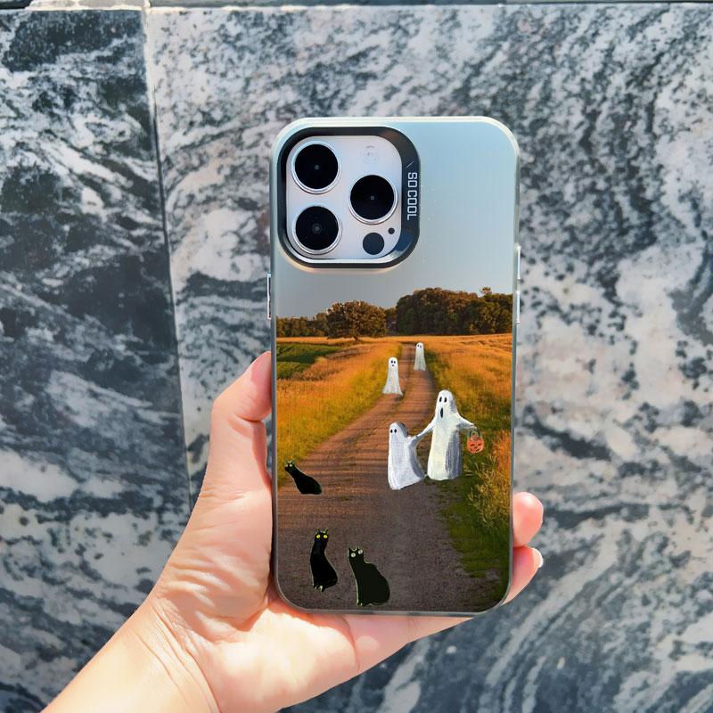 Case For iPhone 13 Mini 12 Pro Max 15 14 11 16 Pro Max Plus Aesthetic Cute Ghost Art Shockproof Matte Laser Back Covers