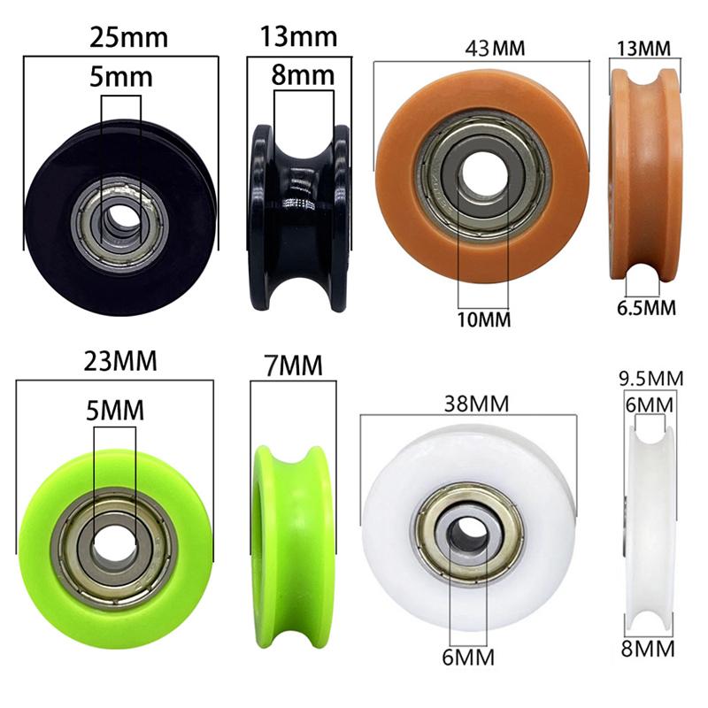 Ruedas de Polea Redonda de Nylon con Ranura en U y Rodamiento de Bolas, Usadas Para Puertas y Ventanas, Polea de Ducha, Puerta Corredera de Cajón Diámetro 23-43 mm