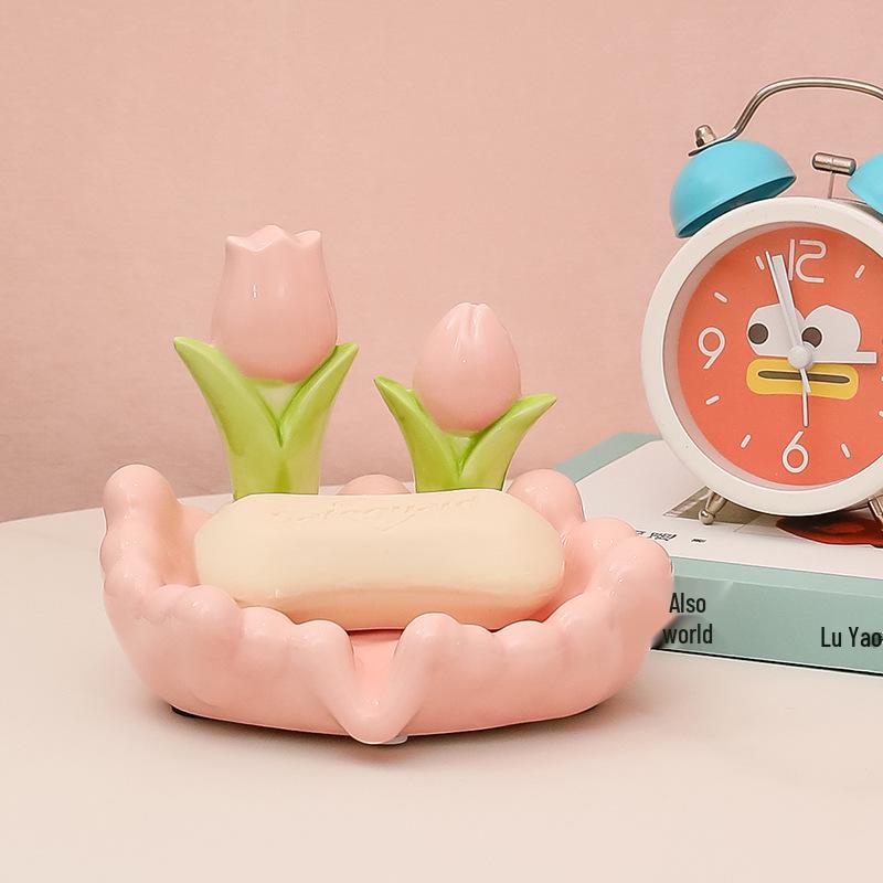 Tulip Ornament No-Punch Drain Soap Dish - High-End Bathroom Holder