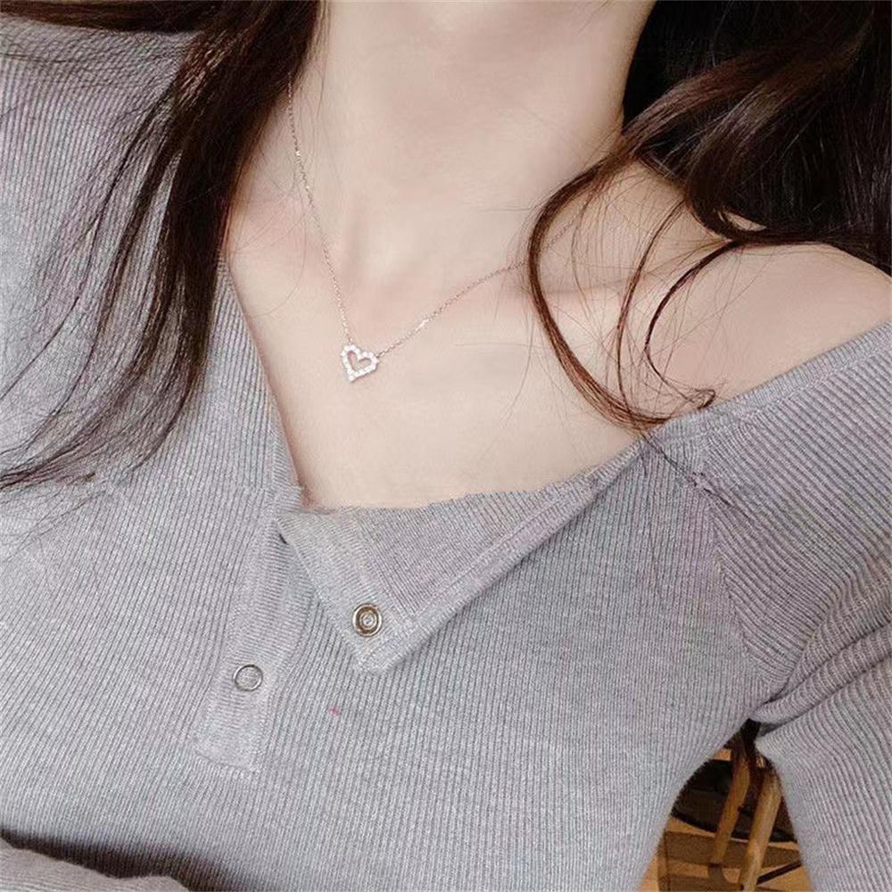 Crystal Hollow Love Pendant Necklace Romantic Zircon Simple Necklace For Women Trendy Jewelry Accessories