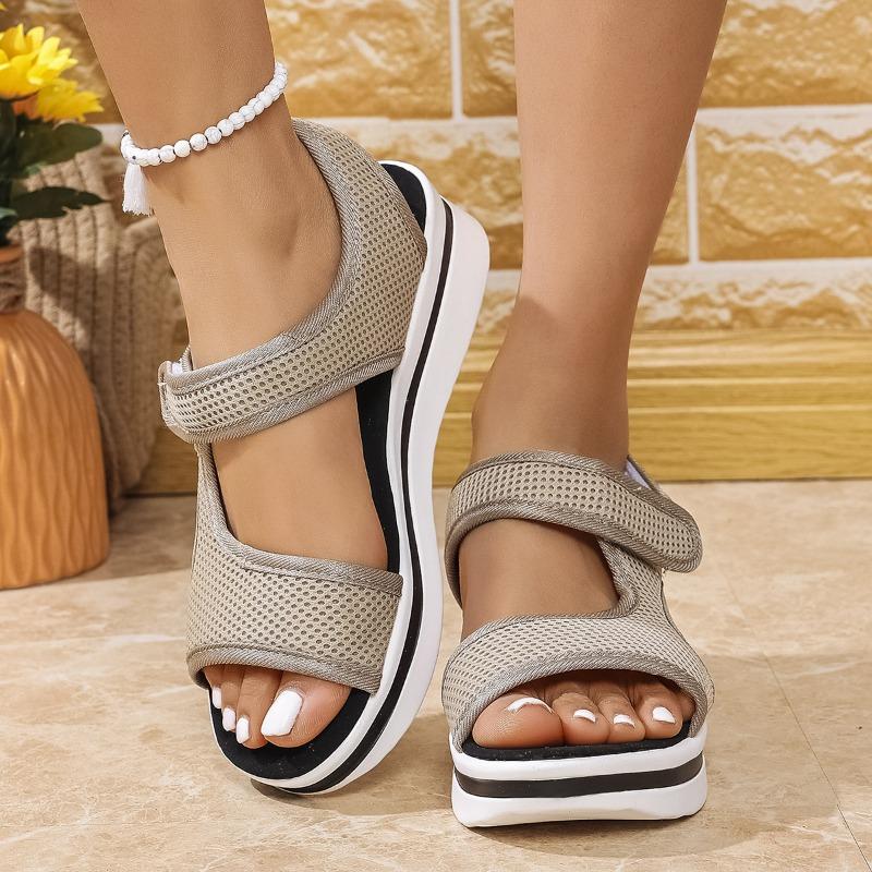 New sandals women's large size thick-soled color matching flat-soled Velcro daily casual beach sandals