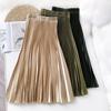 High-Waisted Metallic Satin Pleated Midi Skirt - Vintage Slimming A-Line for Spring/Summer 