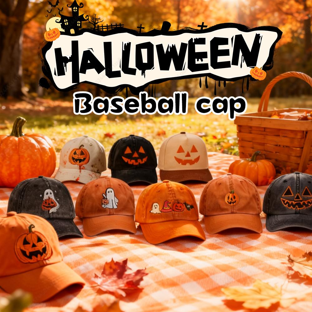 Halloween Embroidered Pumpkin Smiling Face Baseball Cap Unisex Sun Hat Couple's Hat Outdoor Party Sports Hip-hop Hat for Outdoor