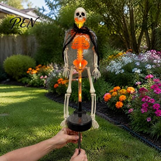 Halloween Party Supplies 2Pcs Solar Skeleton Yard Stake, LED Garden Lights, Waterproof Ornaments Realistic Skull Figurines for Outdoor Lawn